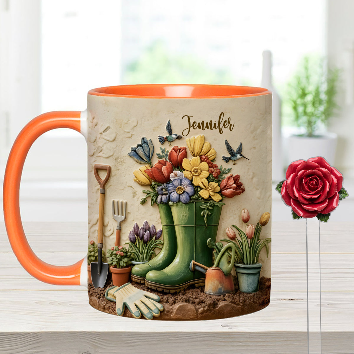 J'adore le jardinage - Mug décoratif personnalisé avec agitateurs en acrylique