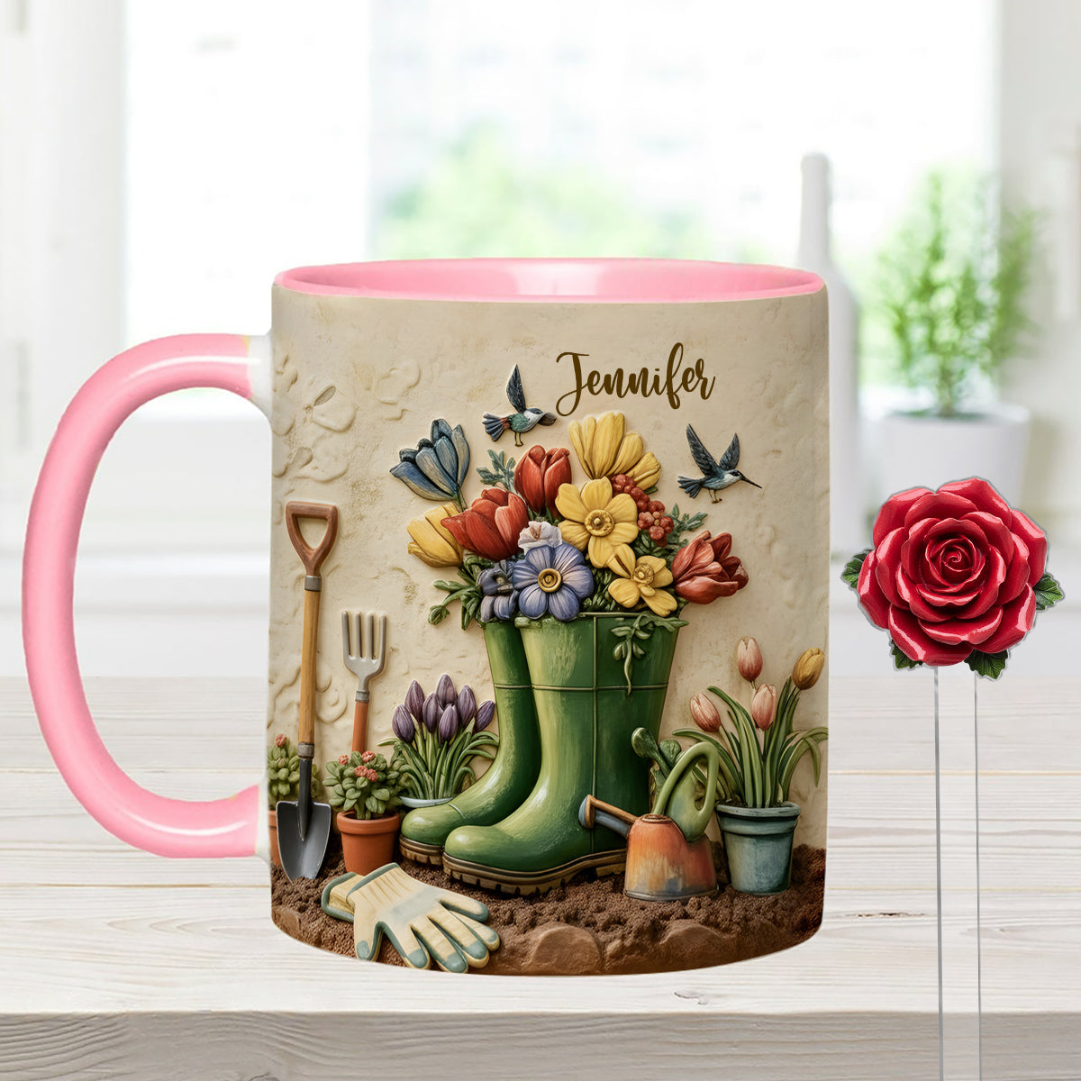 J'adore le jardinage - Mug décoratif personnalisé avec agitateurs en acrylique