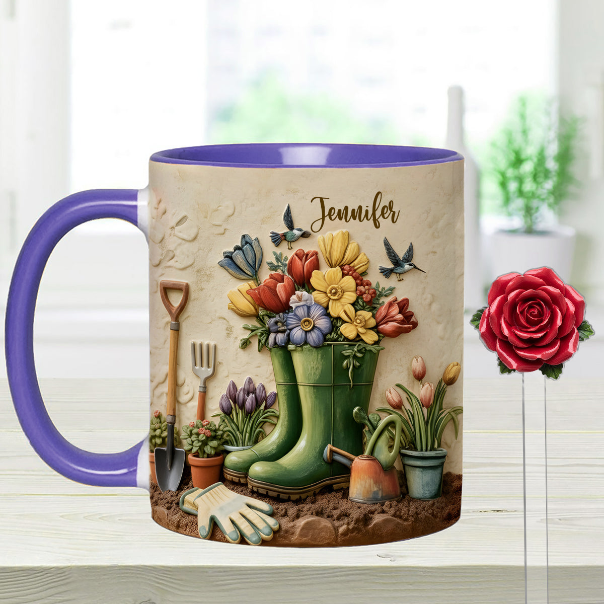 J'adore le jardinage - Mug décoratif personnalisé avec agitateurs en acrylique