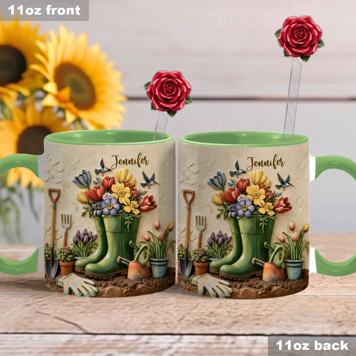 J'adore le jardinage - Mug décoratif personnalisé avec agitateurs en acrylique