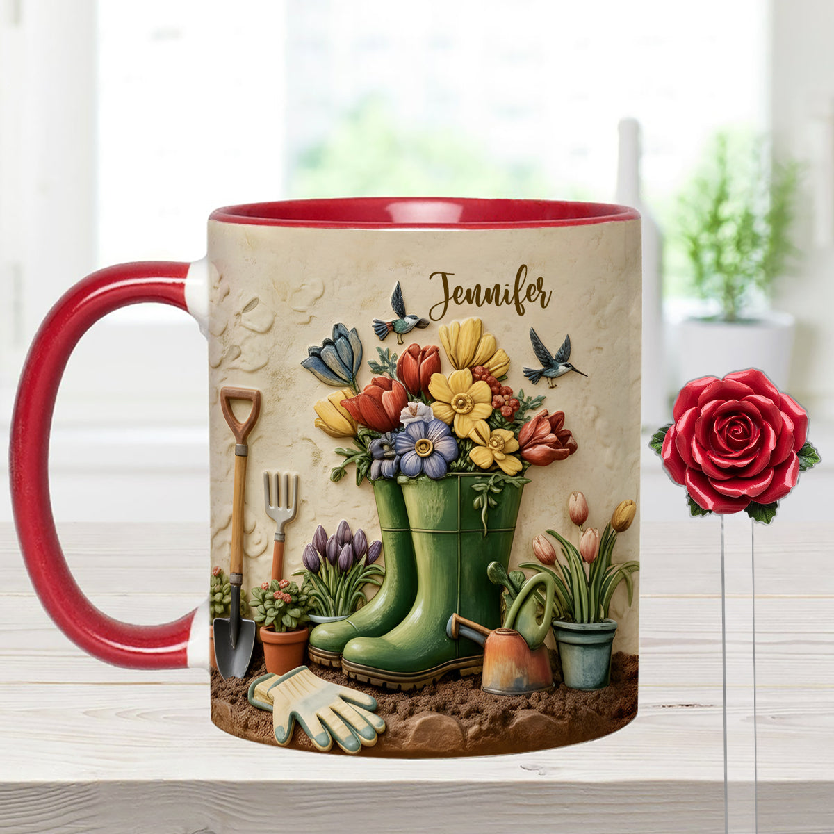 J'adore le jardinage - Mug décoratif personnalisé avec agitateurs en acrylique