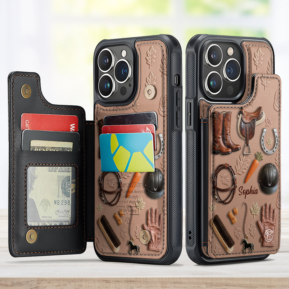 Étui portefeuille pour téléphone personnalisé avec motif cheval - Passionné de chevaux