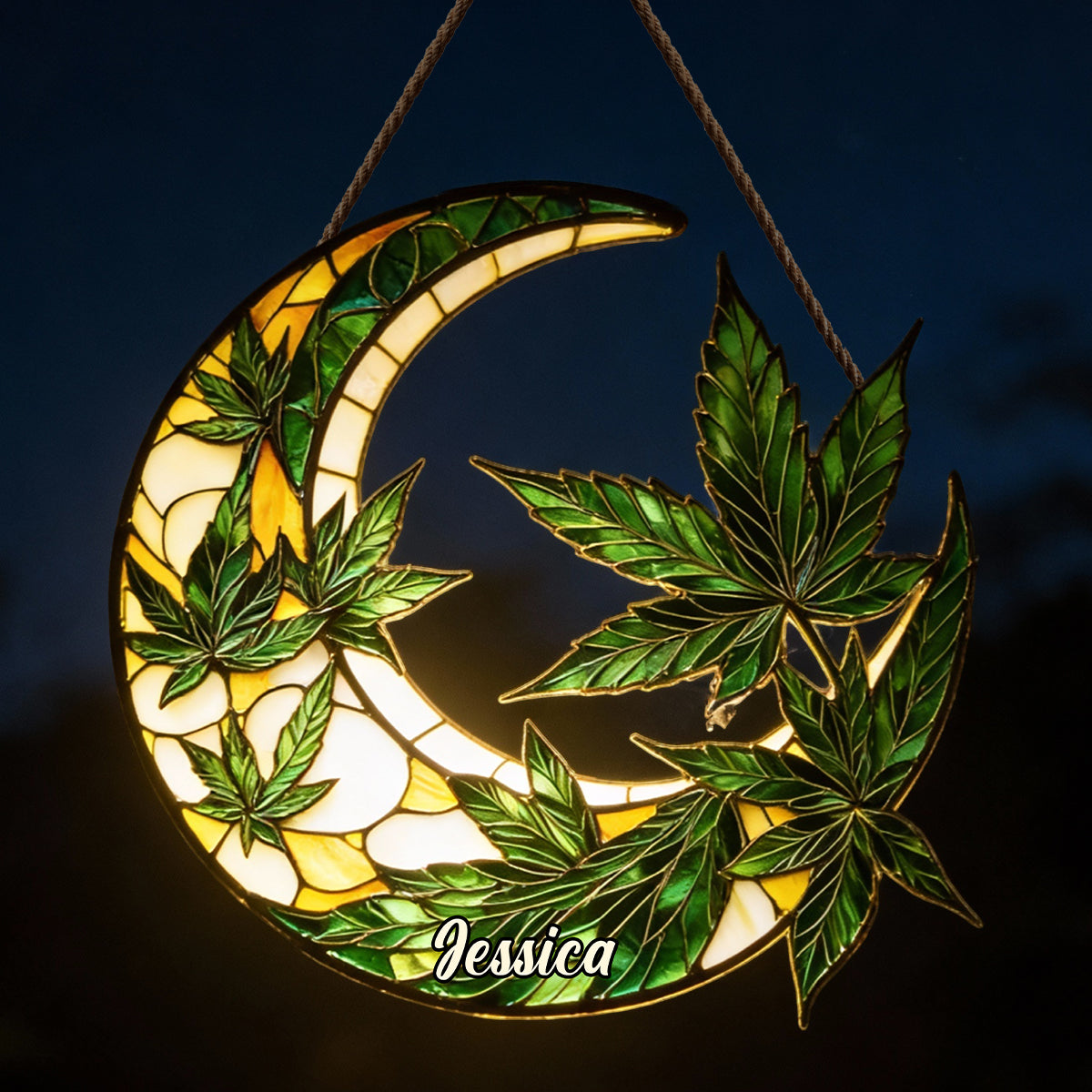 Panneau lumineux LED personnalisé « Lune et feuilles » en acrylique