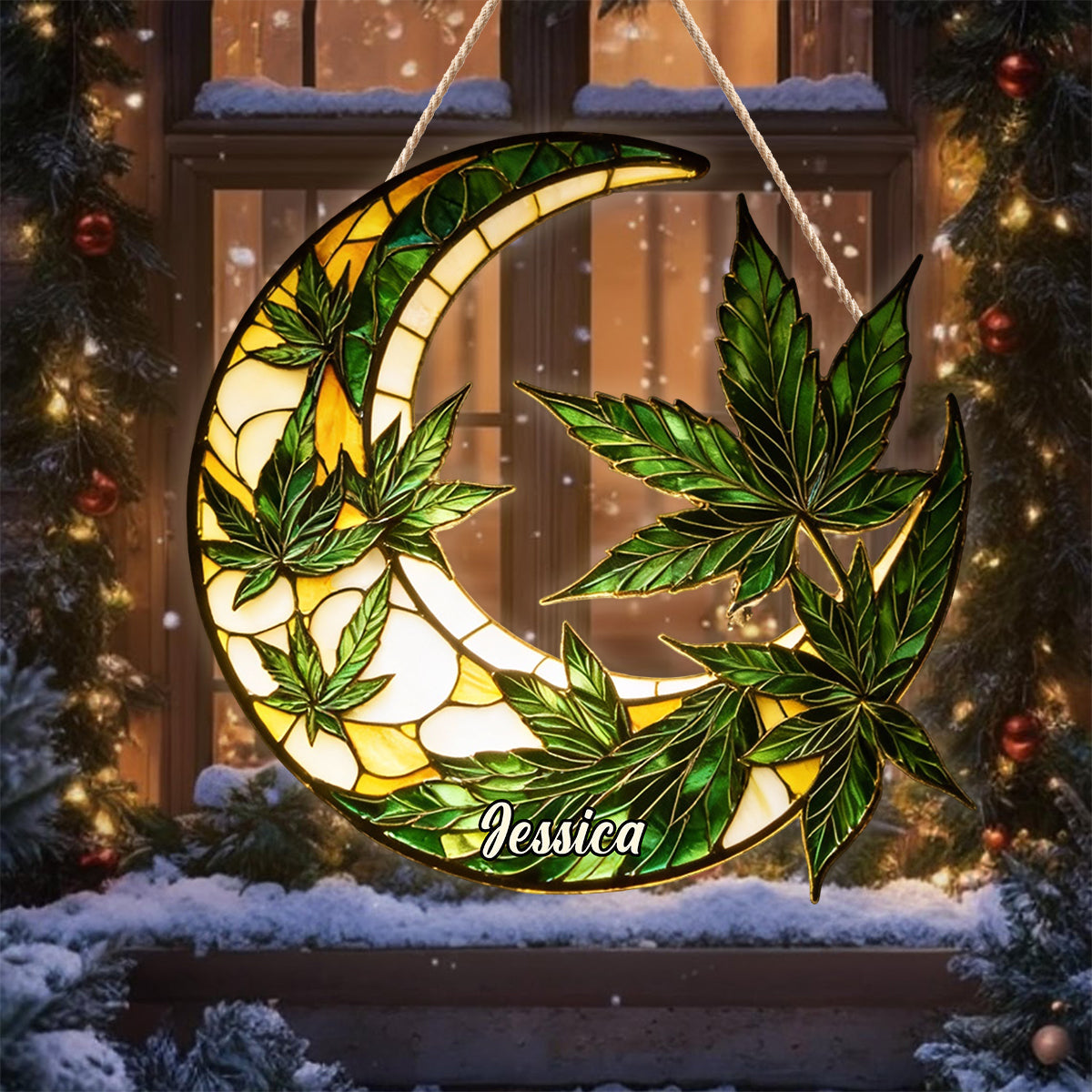 Panneau lumineux LED personnalisé « Lune et feuilles » en acrylique