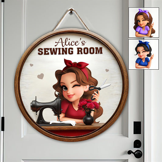 My Sewing Room - Personalized Sewing Round Wood Sign