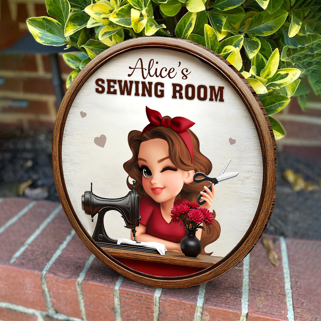 Mon atelier de couture - Panneau rond en bois personnalisé pour la couture