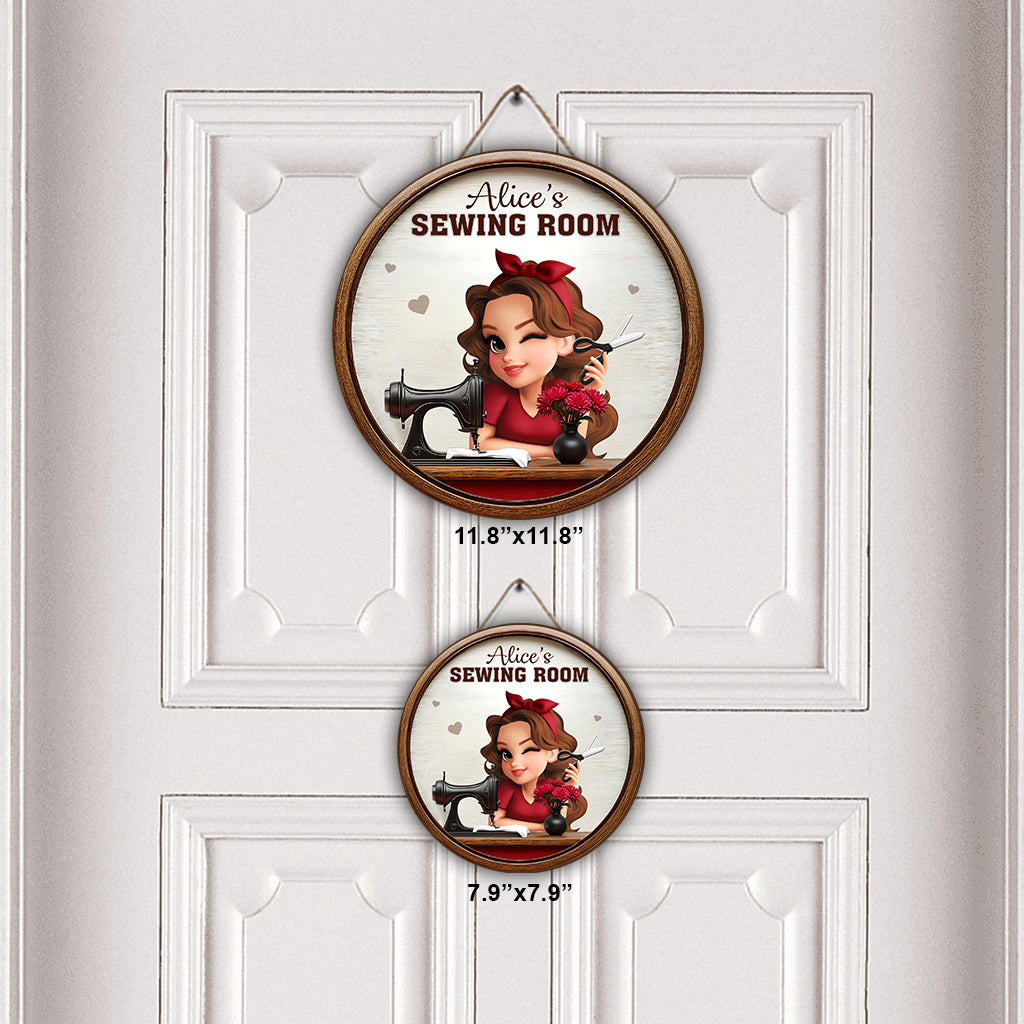 Mon atelier de couture - Panneau rond en bois personnalisé pour la couture