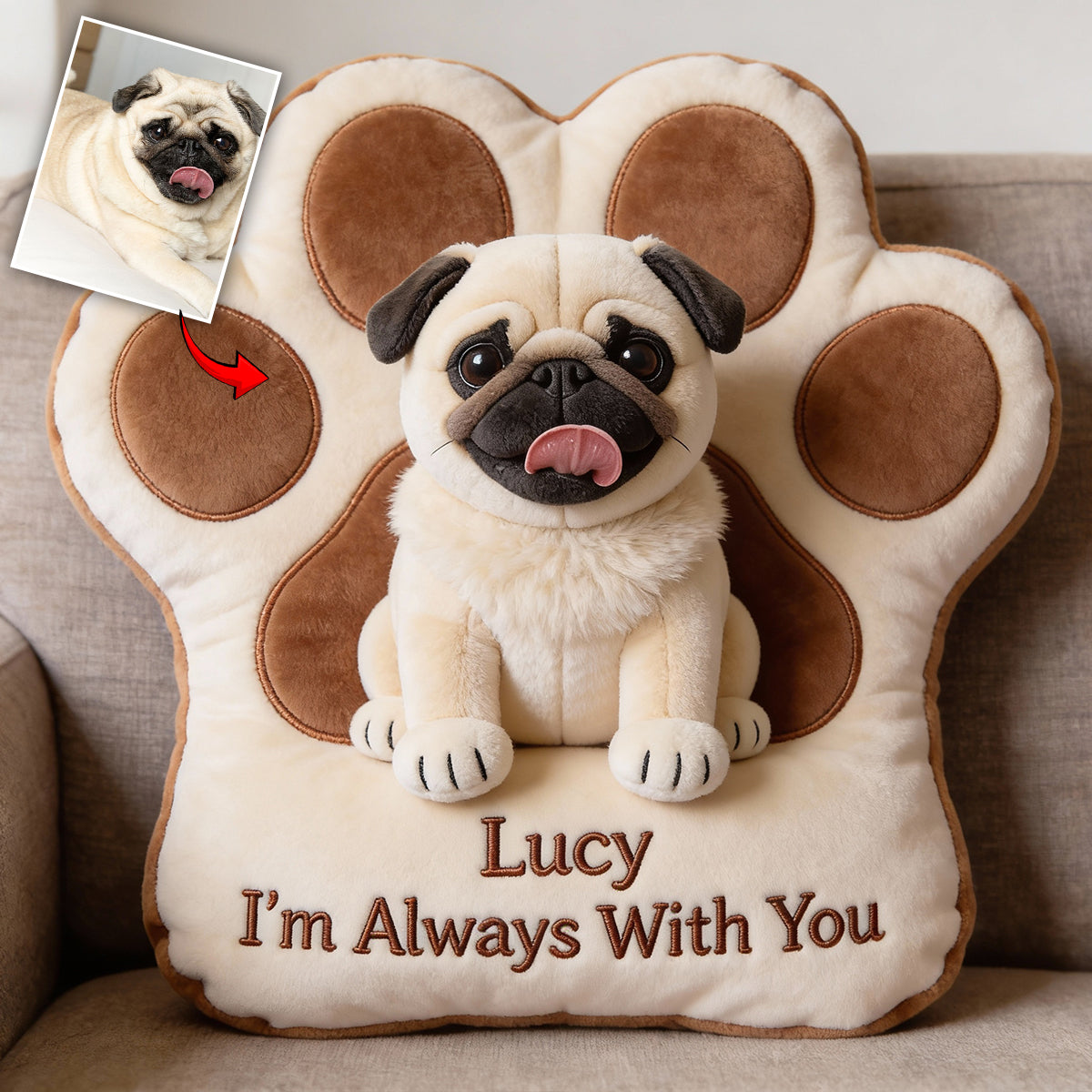 Quand tu me manques, serre ce coussin contre toi - Coussin personnalisé en forme de chien en fausse fourrure