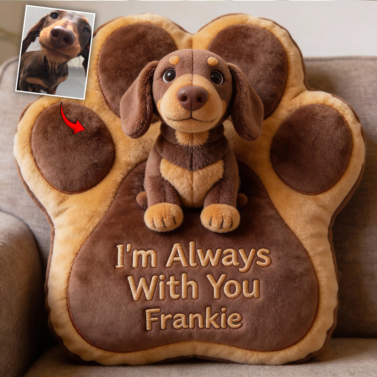 Quand tu me manques, serre ce coussin contre toi - Coussin personnalisé en forme de chien en fausse fourrure