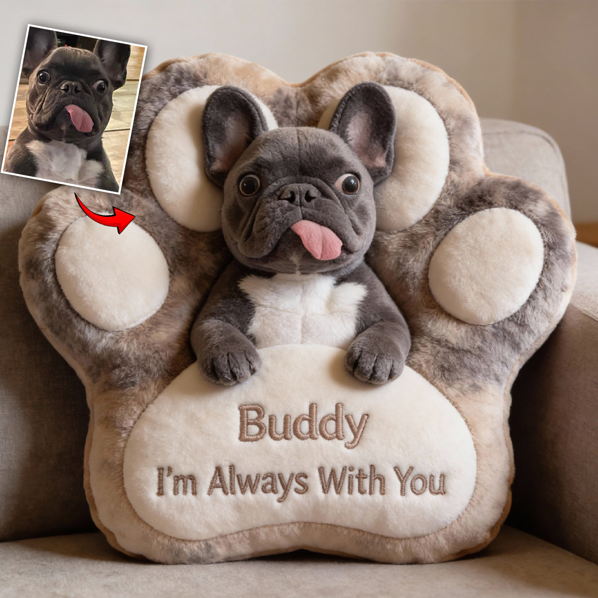 Quand tu me manques, serre ce coussin contre toi - Coussin personnalisé en forme de chien en fausse fourrure