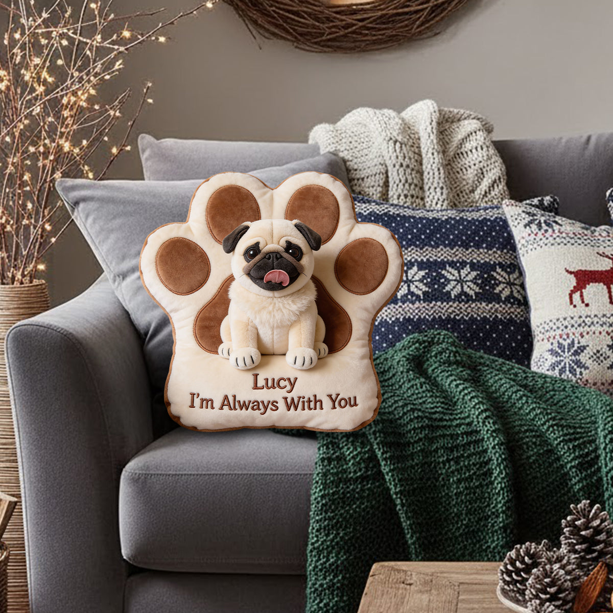 Quand tu me manques, serre ce coussin contre toi - Coussin personnalisé en forme de chien en fausse fourrure