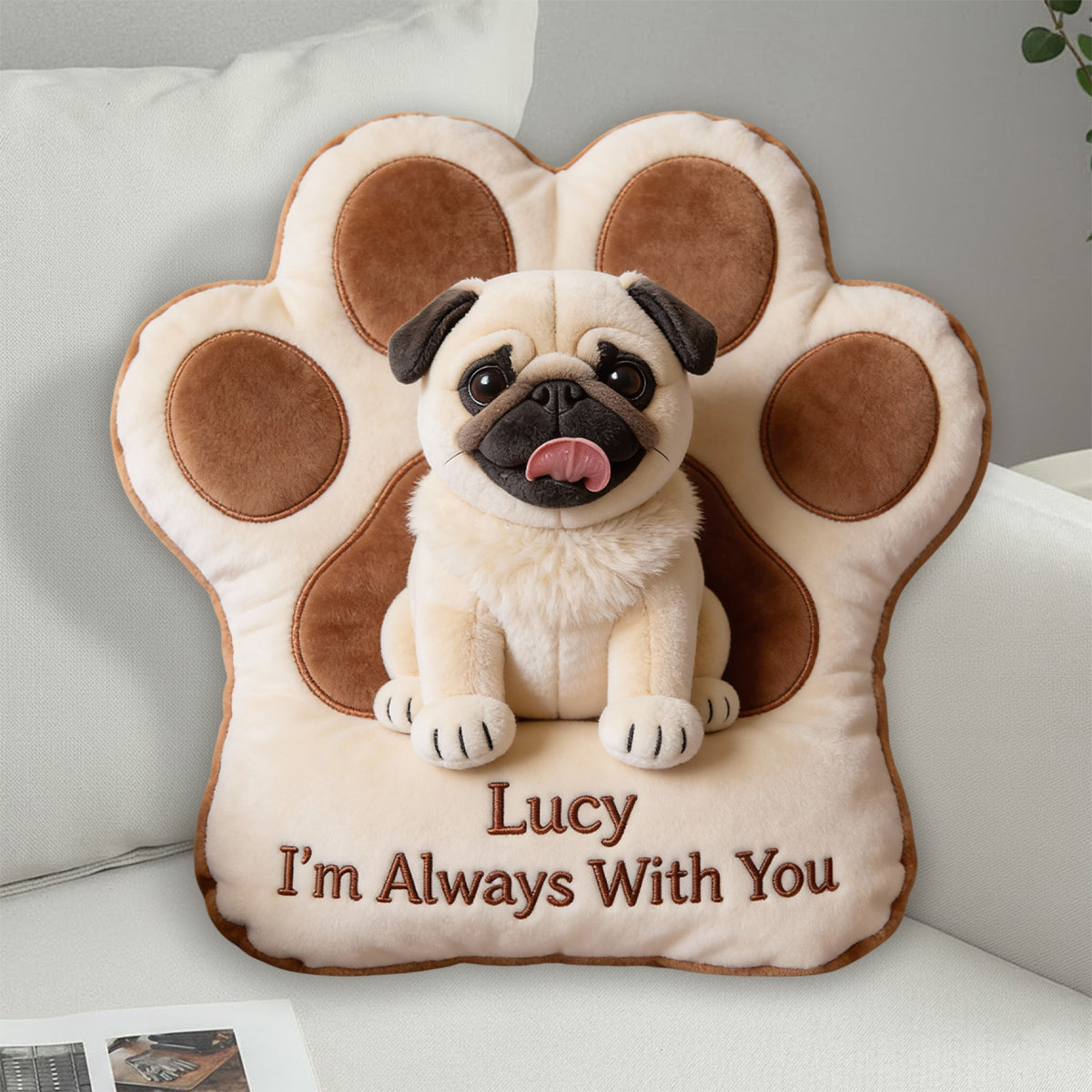 Quand tu me manques, serre ce coussin contre toi - Coussin personnalisé en forme de chien en fausse fourrure