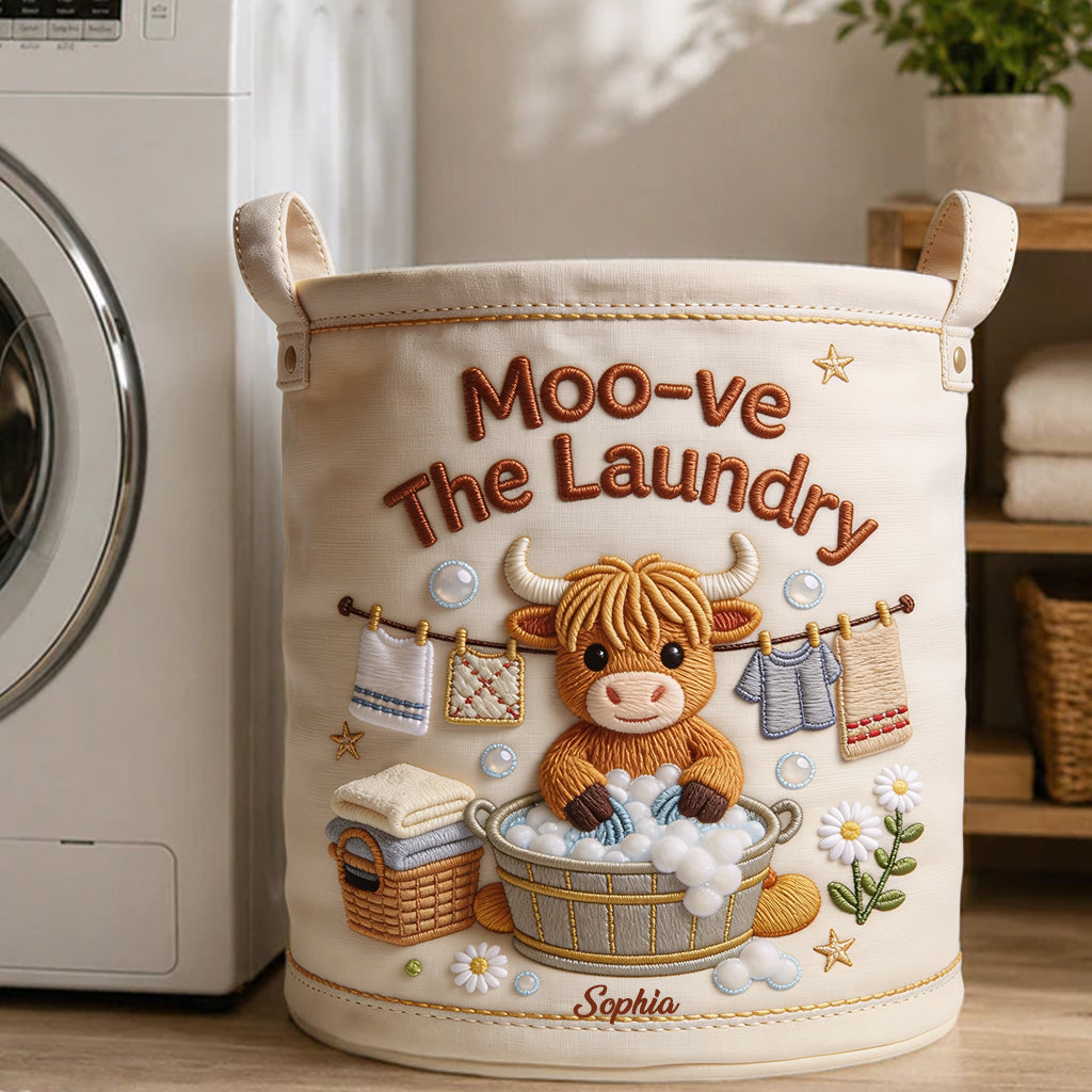 Moo-ve The Laundry - Personalized Highland Cow Storage Basket