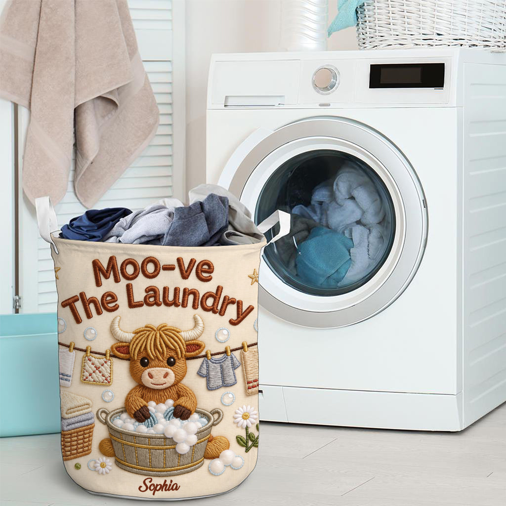 Moo-ve The Laundry - Personalized Highland Cow Storage Basket