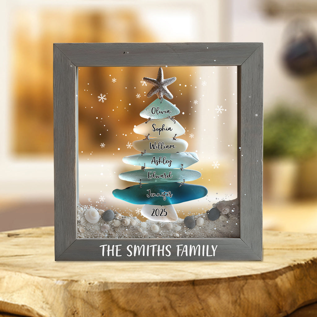 Sapin de Noël familial en verre de mer - Plaque acrylique personnalisée en forme de famille