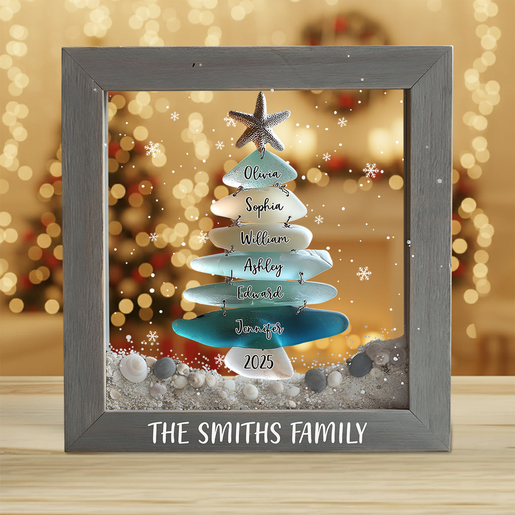 Sapin de Noël familial en verre de mer - Plaque acrylique personnalisée en forme de famille