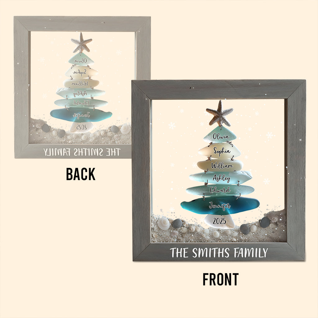 Sapin de Noël familial en verre de mer - Plaque acrylique personnalisée en forme de famille