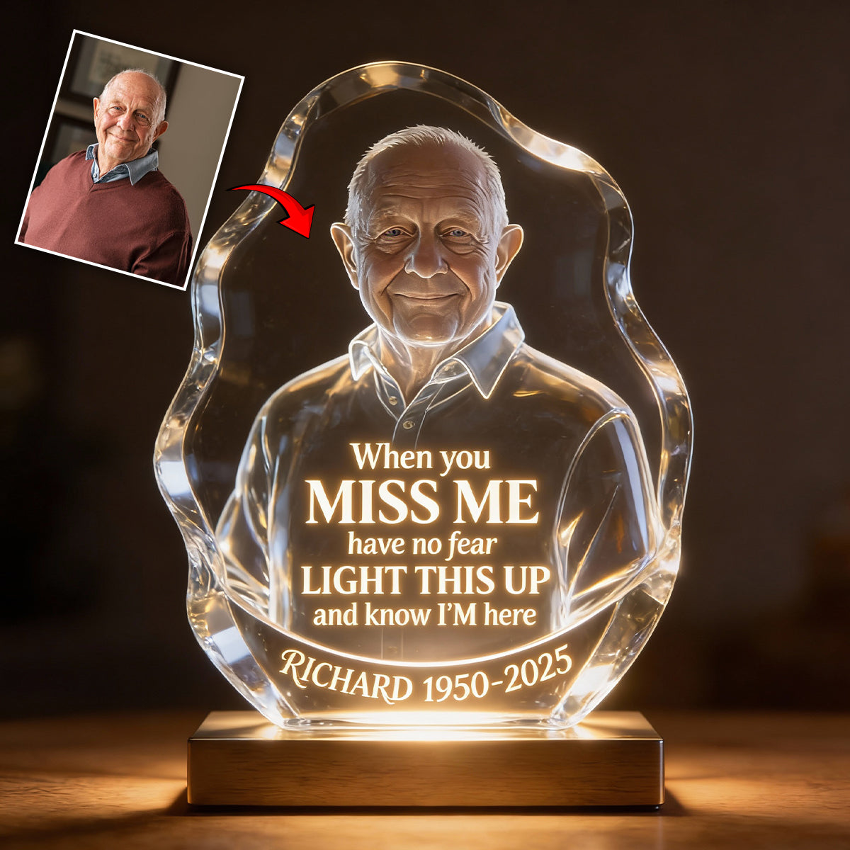 Custom Photo When You Miss Me - Personalized Memorial Acrylic LED Night Light