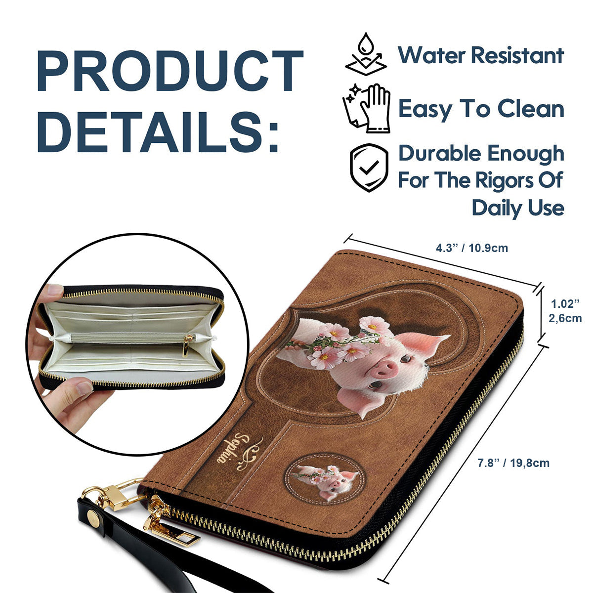 Portefeuille long en cuir personnalisé pour amoureux des cochons - Mignon Cochon