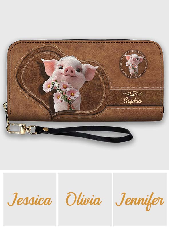 Portefeuille long en cuir personnalisé pour amoureux des cochons - Mignon Cochon