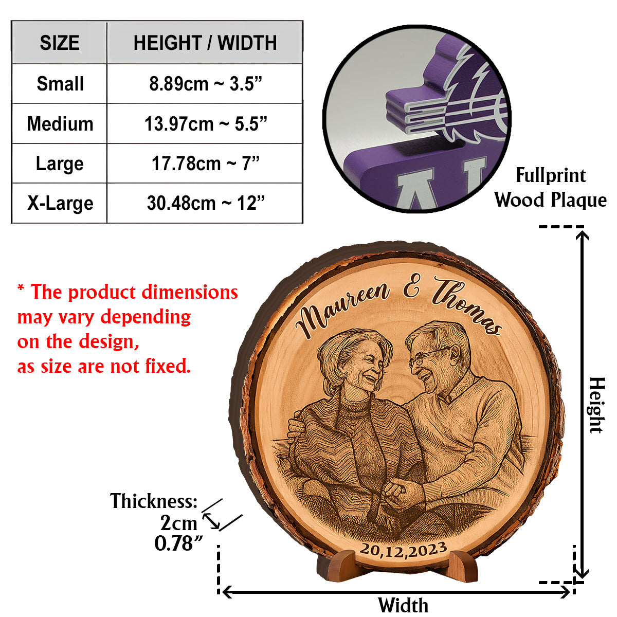 Photo personnalisée sur bois à bords d'écorce - Plaque en bois personnalisée pour couple
