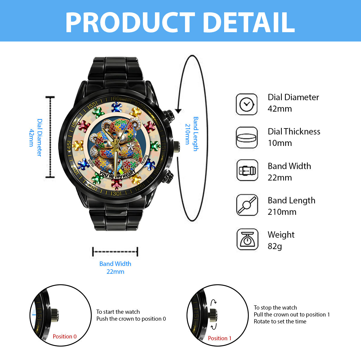 Tu es mon cœur - Montre-bracelet personnalisée pour la sensibilisation à l'autisme