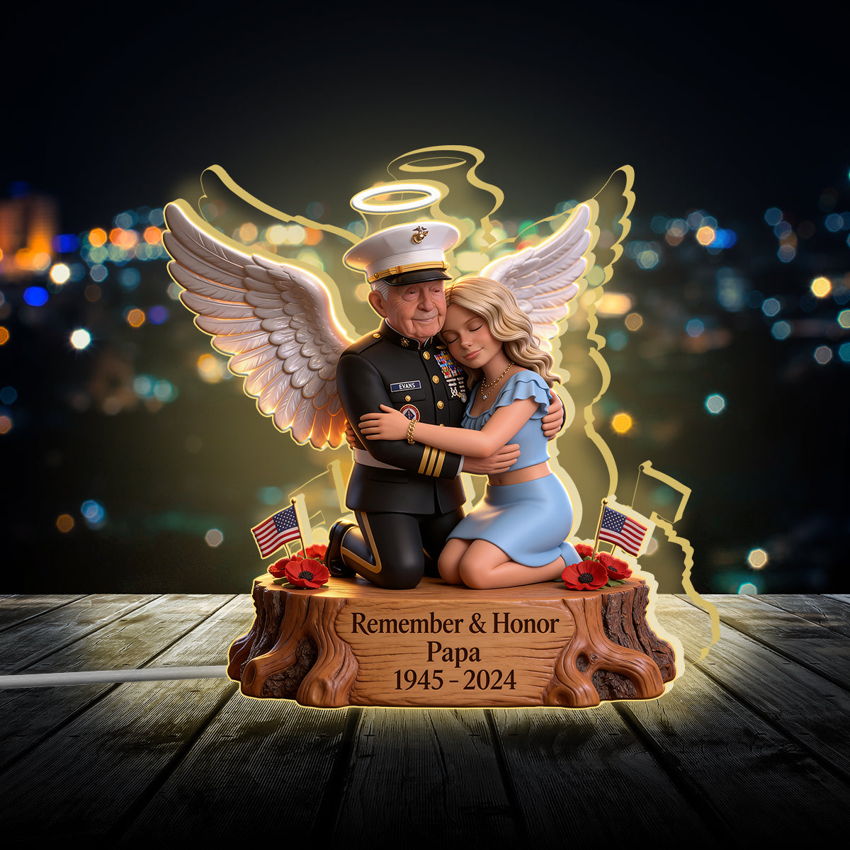 Souvenez-vous et honorez - Lampe de nuit LED acrylique personnalisée