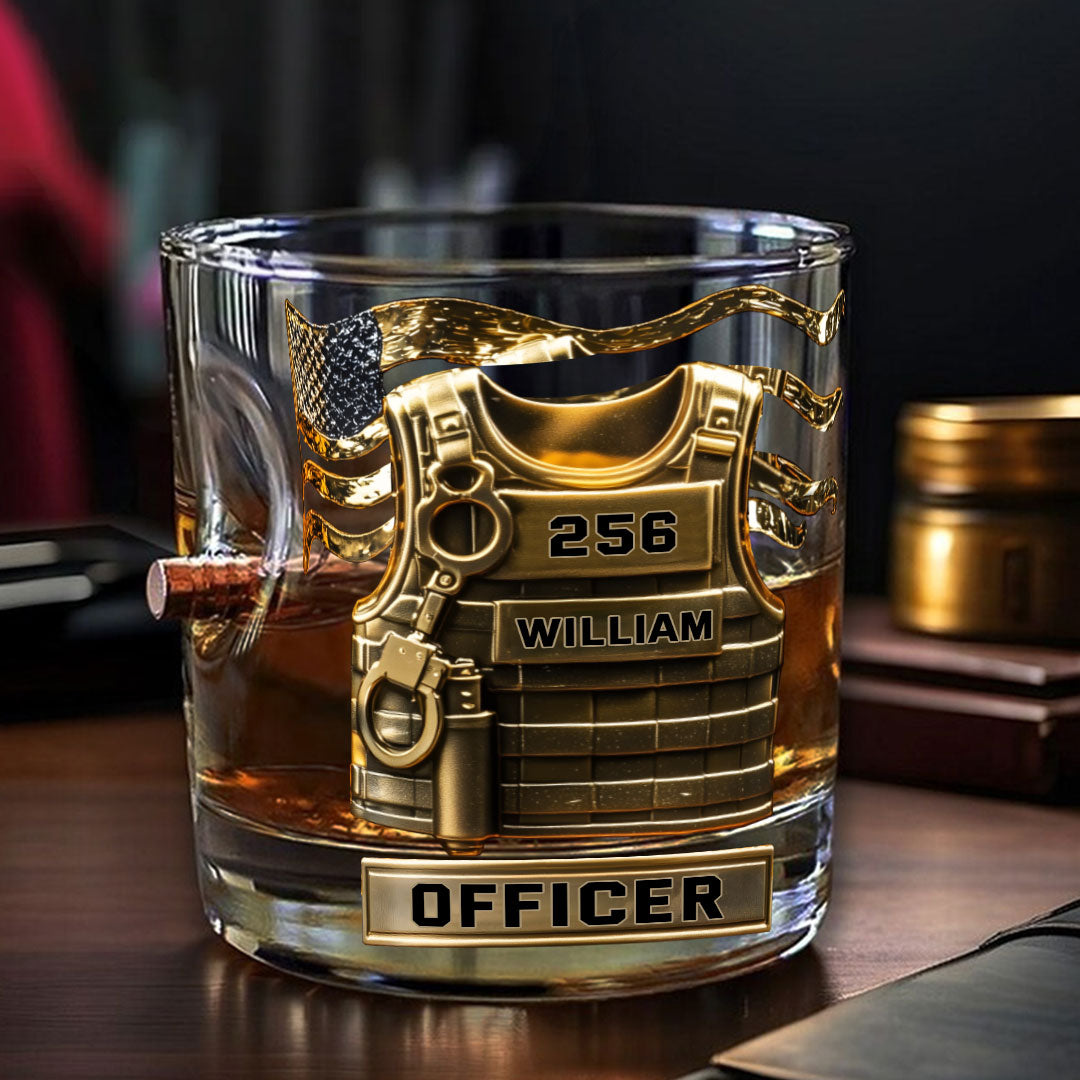 Serve And Protect - Personalized Police Officer Bullet Whiskey Glass