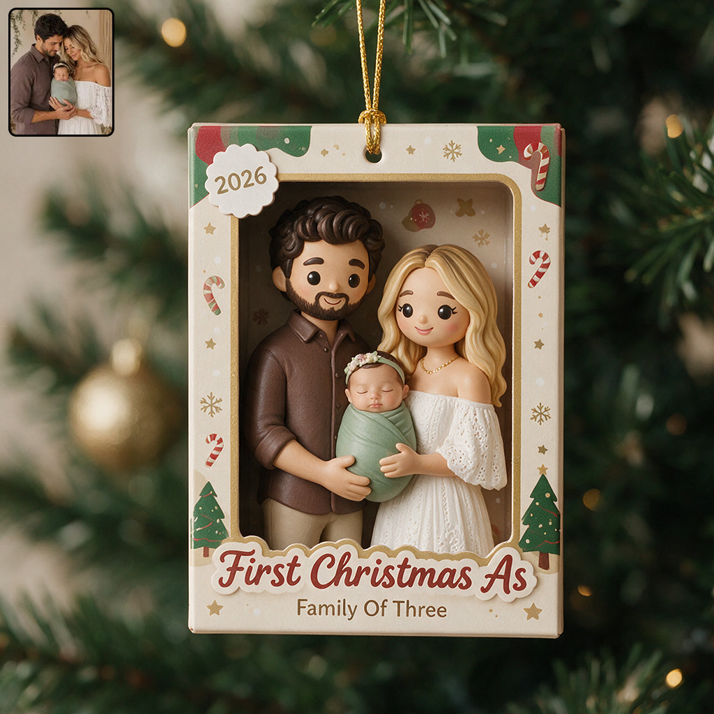 Premier Noël en tant que couple marié / Famille de trois... - Ornement personnalisé