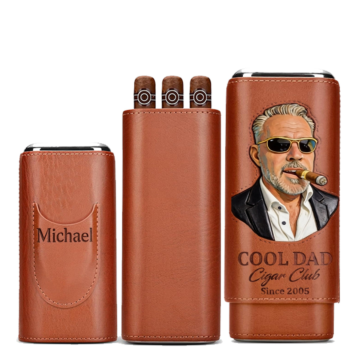 Papa Aime les Cigares - Étui à Cigares en Cuir Personnalisé