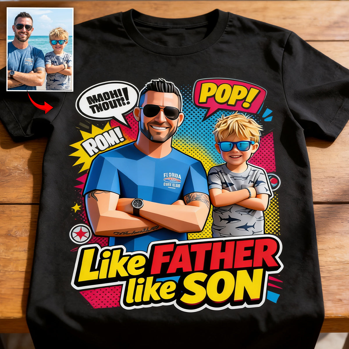 Cadeau Style Popart - T-shirt et Sweat à Capuche Personnalisés pour Papa