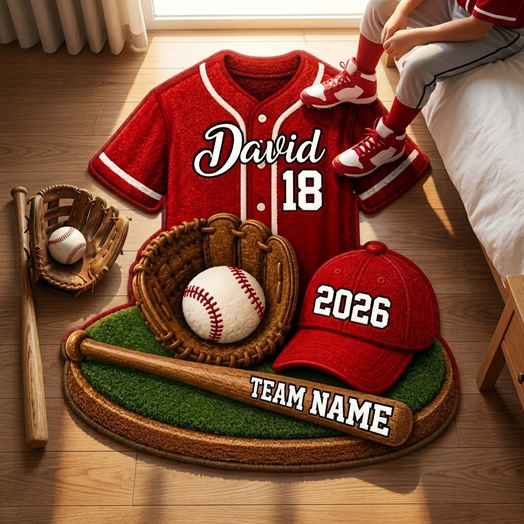 Joueur de Baseball - Tapis Personnalisé Antidérapant