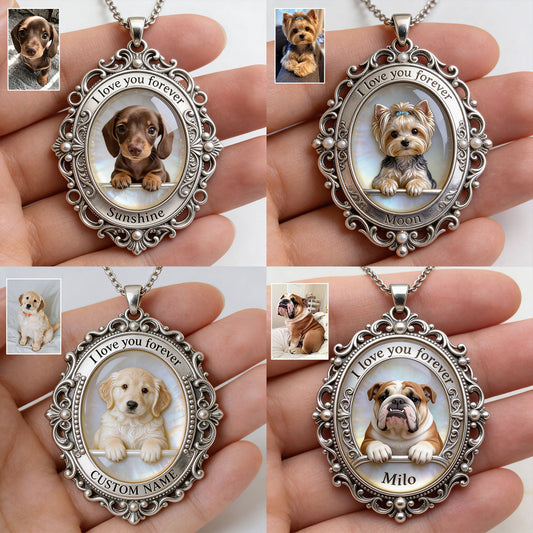 I Love You Forever - Personalized Dog Shaped Metal Pendant Necklace