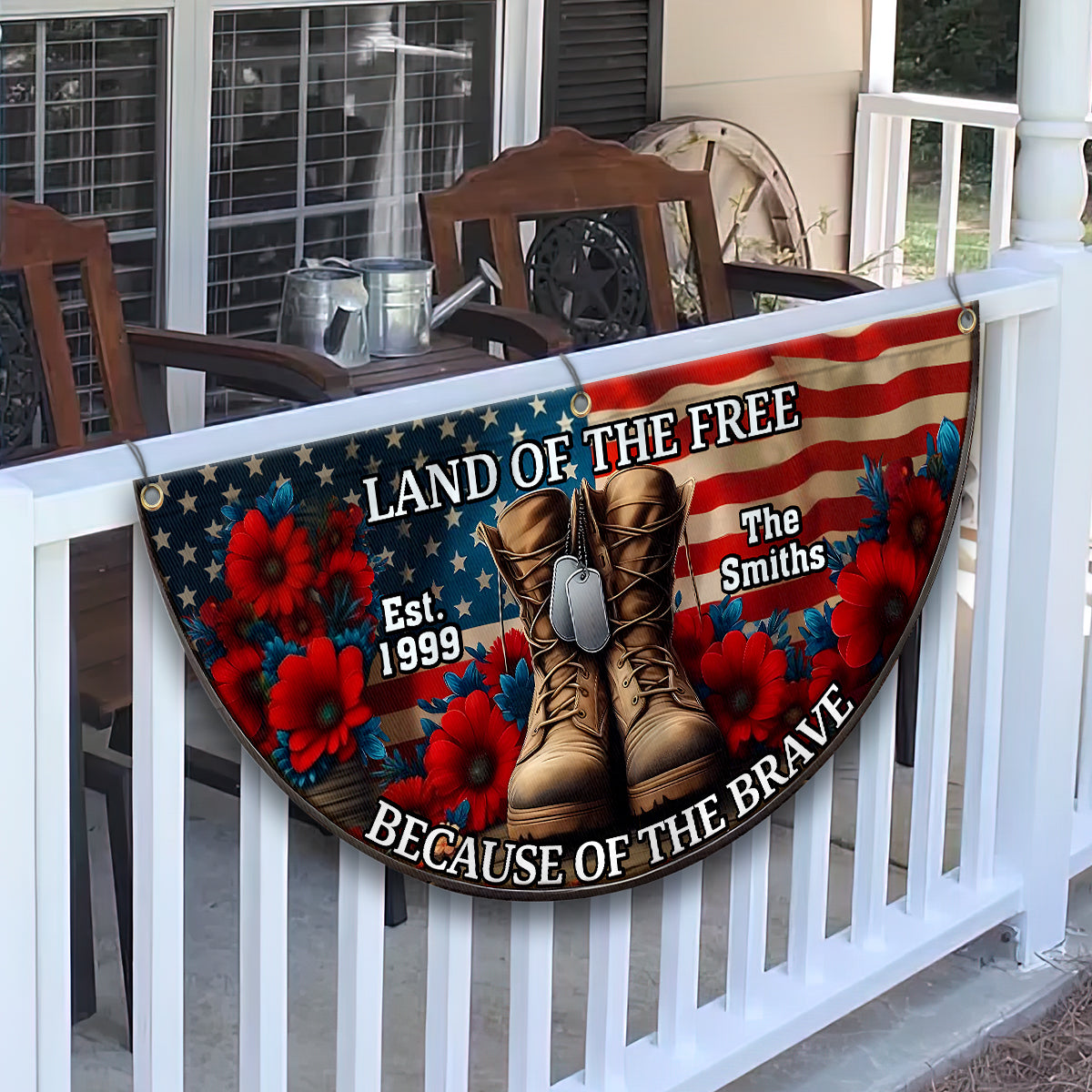 Grâce aux braves - Drapeau de supporter plissé personnalisé pour vétérans