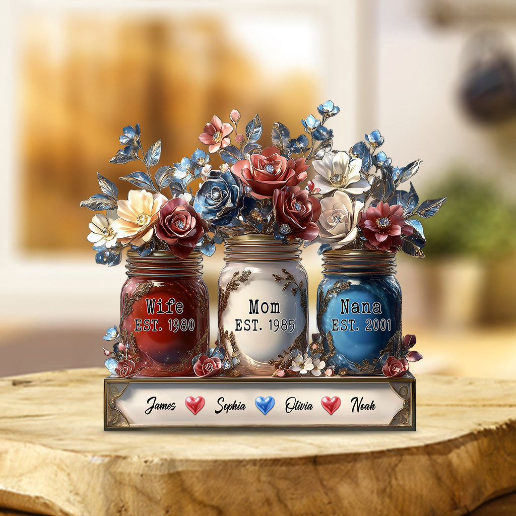 Pot à fleurs « Épouse, Maman, Grand-mère » - Plaque acrylique personnalisée « Mère »