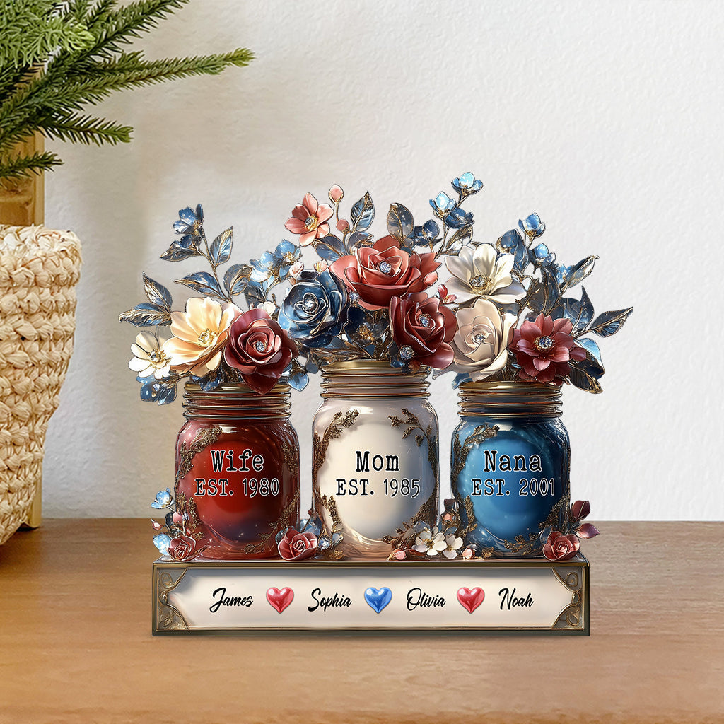 Pot à fleurs « Épouse, Maman, Grand-mère » - Plaque acrylique personnalisée « Mère »