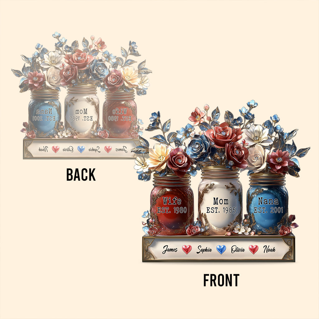 Pot à fleurs « Épouse, Maman, Grand-mère » - Plaque acrylique personnalisée « Mère »