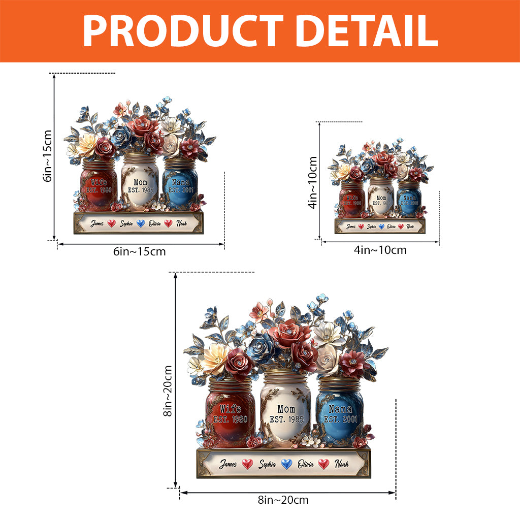 Pot à fleurs « Épouse, Maman, Grand-mère » - Plaque acrylique personnalisée « Mère »