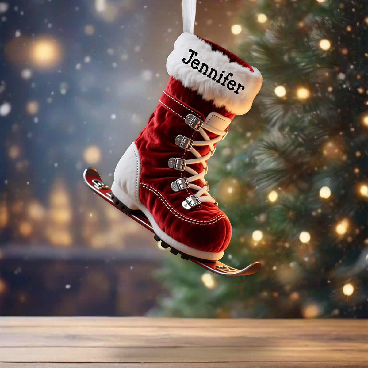 Cadeau idéal pour les passionnés de ski - Chaussette de Noël personnalisée en forme de ski