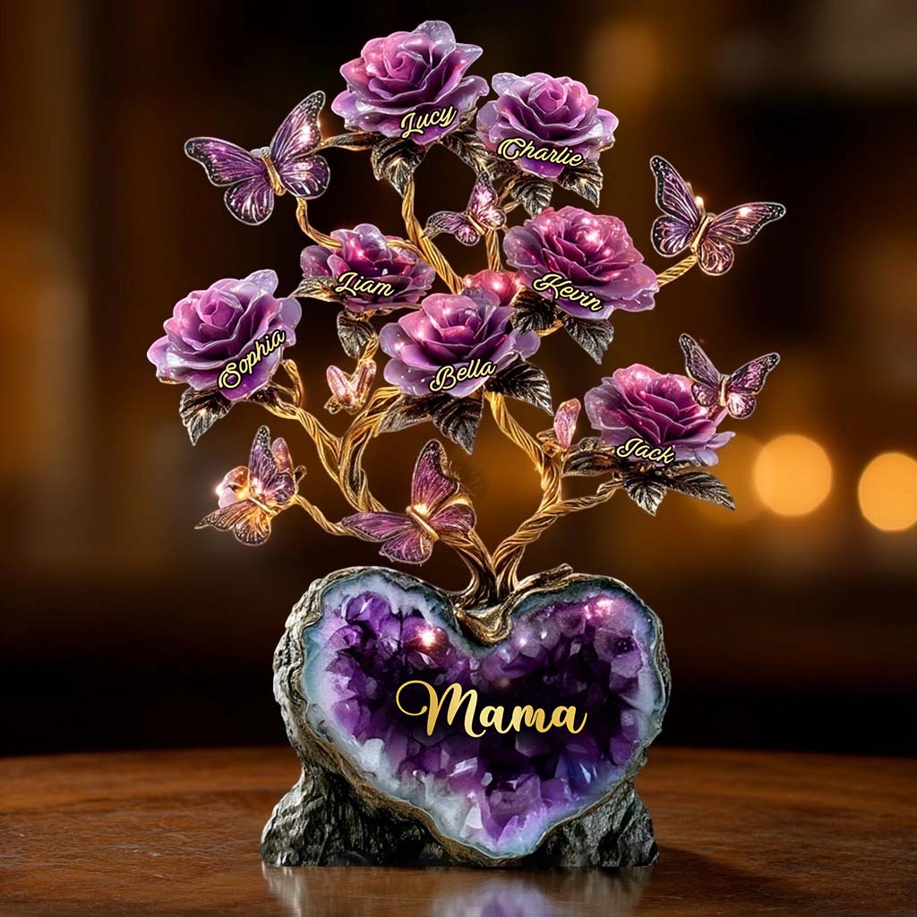 Roseraie style améthyste - Cadeau pour maman/grand-mère/épouse... - Plaque acrylique personnalisée en forme de rosier.