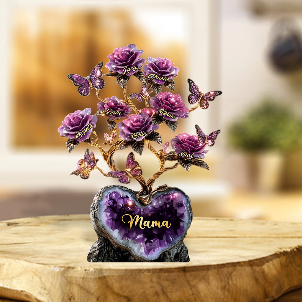 Roseraie style améthyste - Cadeau pour maman/grand-mère/épouse... - Plaque acrylique personnalisée en forme de rosier.