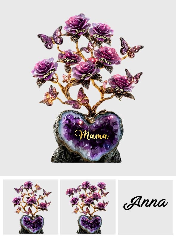 Roseraie style améthyste - Cadeau pour maman/grand-mère/épouse... - Plaque acrylique personnalisée en forme de rosier.