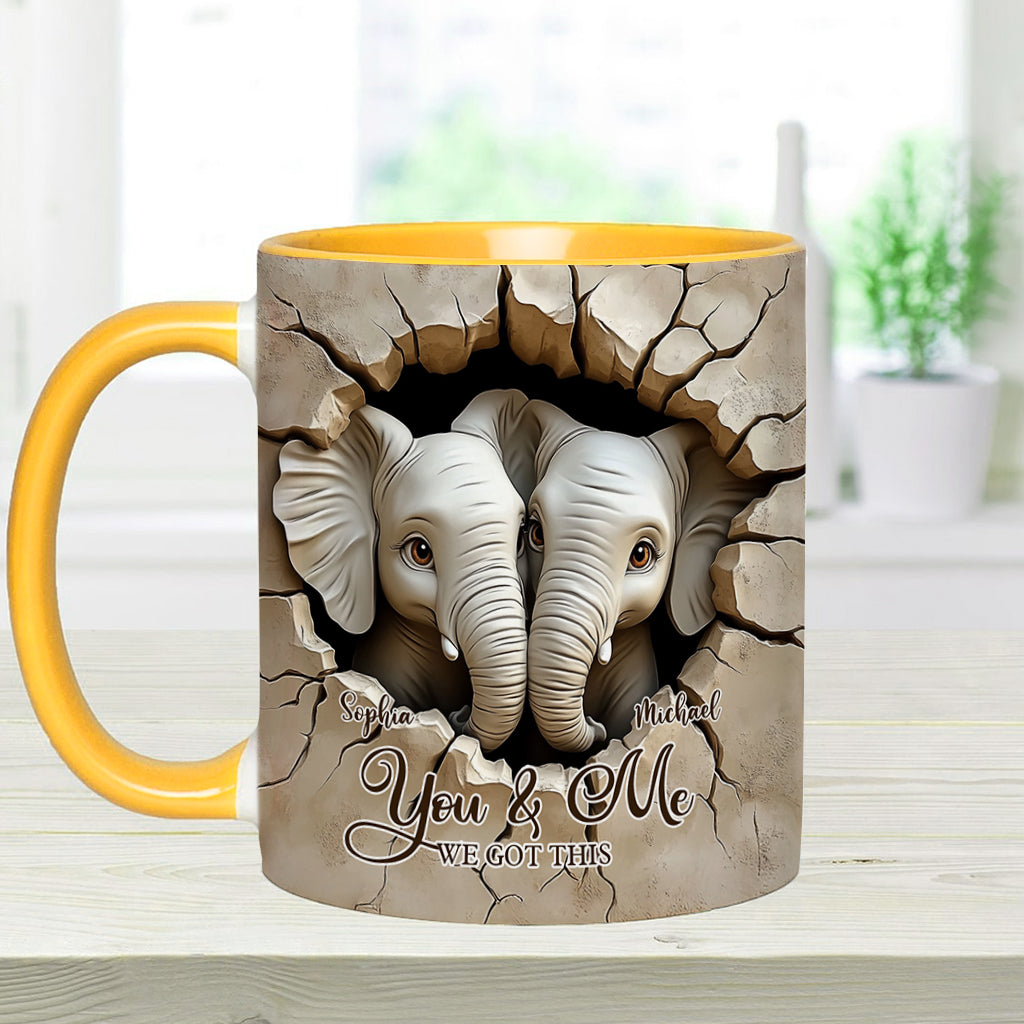 You & Me We Got This - Personalized Elephant Accent Mug