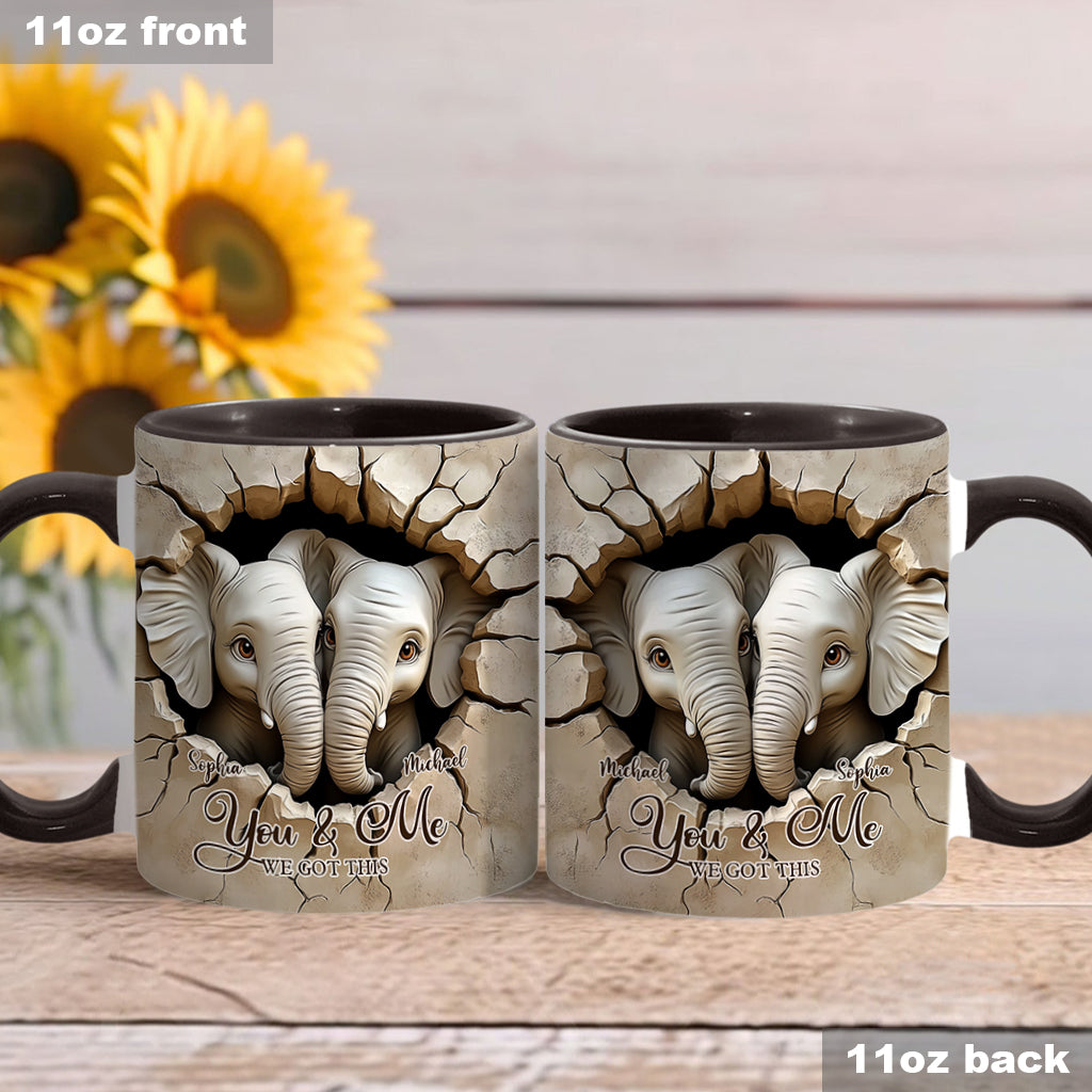 You & Me We Got This - Personalized Elephant Accent Mug