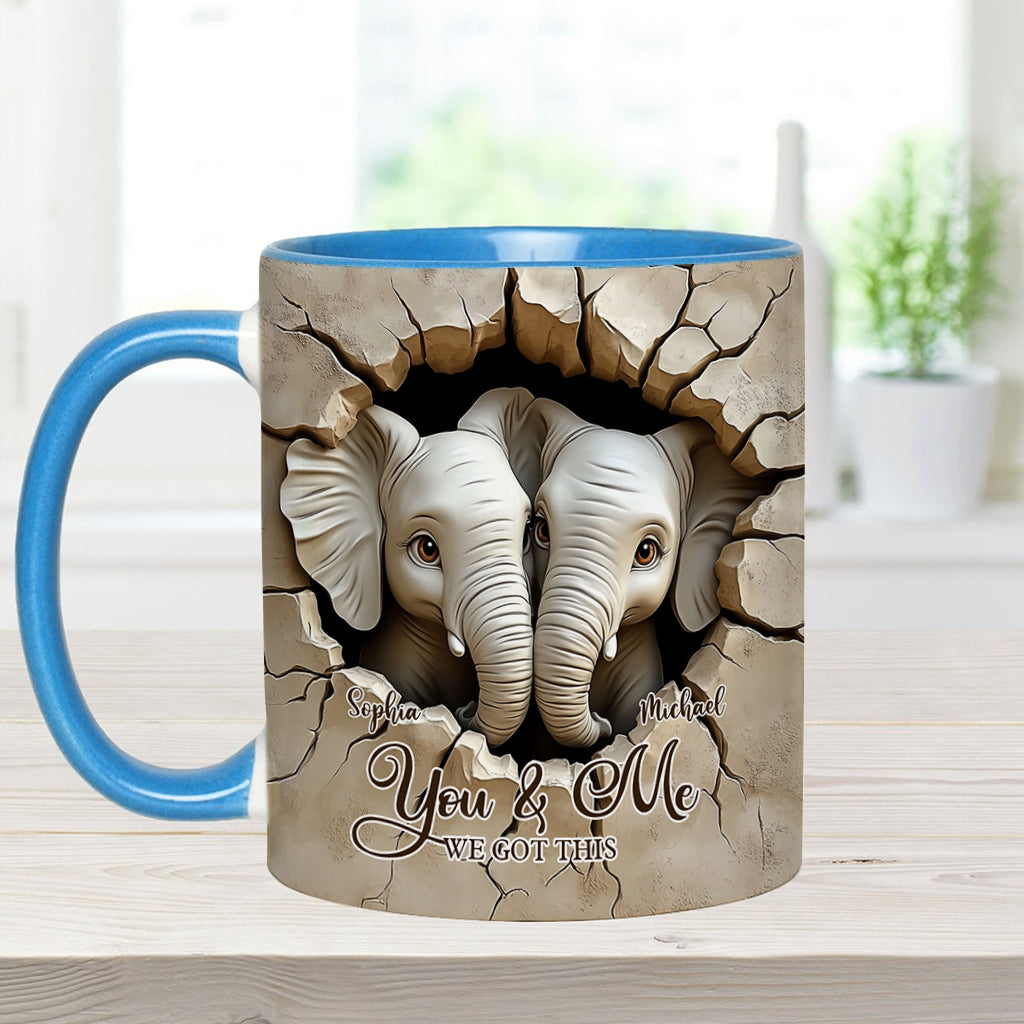 You & Me We Got This - Personalized Elephant Accent Mug