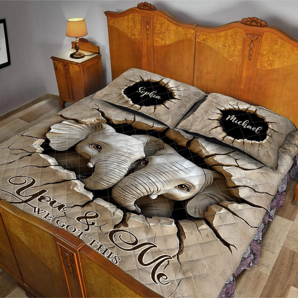 You & Me We Got This - Personalized Elephant Quilt Set