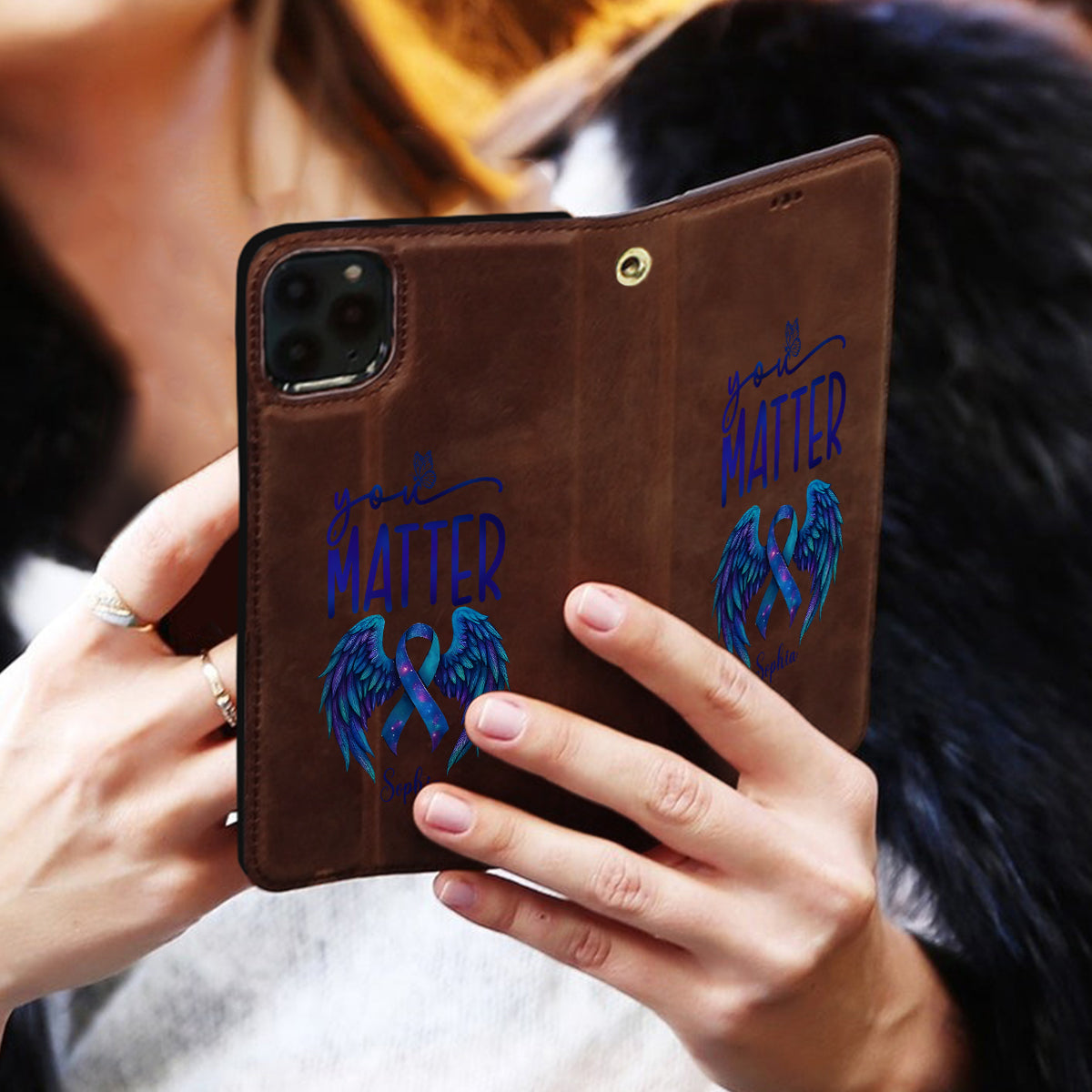 Vous comptez - Étui portefeuille personnalisé pour téléphone portable avec bandoulière, conçu pour la prévention du suicide