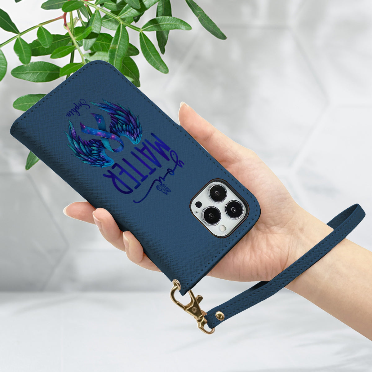 Vous comptez - Étui portefeuille personnalisé pour téléphone portable avec bandoulière, conçu pour la prévention du suicide