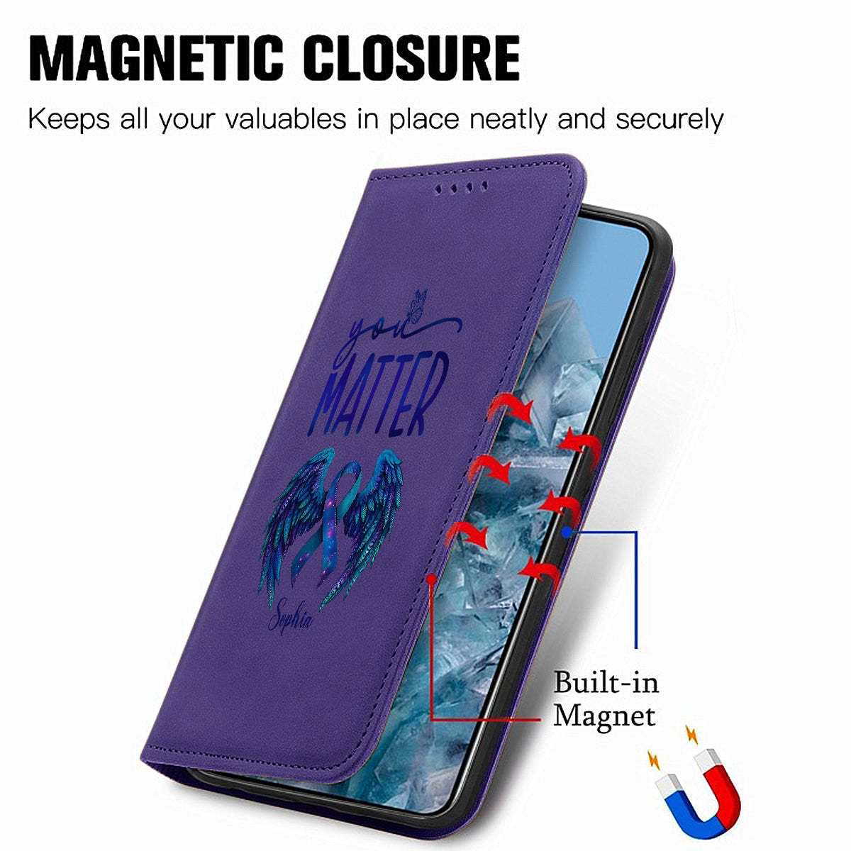 Vous comptez - Étui portefeuille personnalisé pour téléphone portable avec bandoulière, conçu pour la prévention du suicide