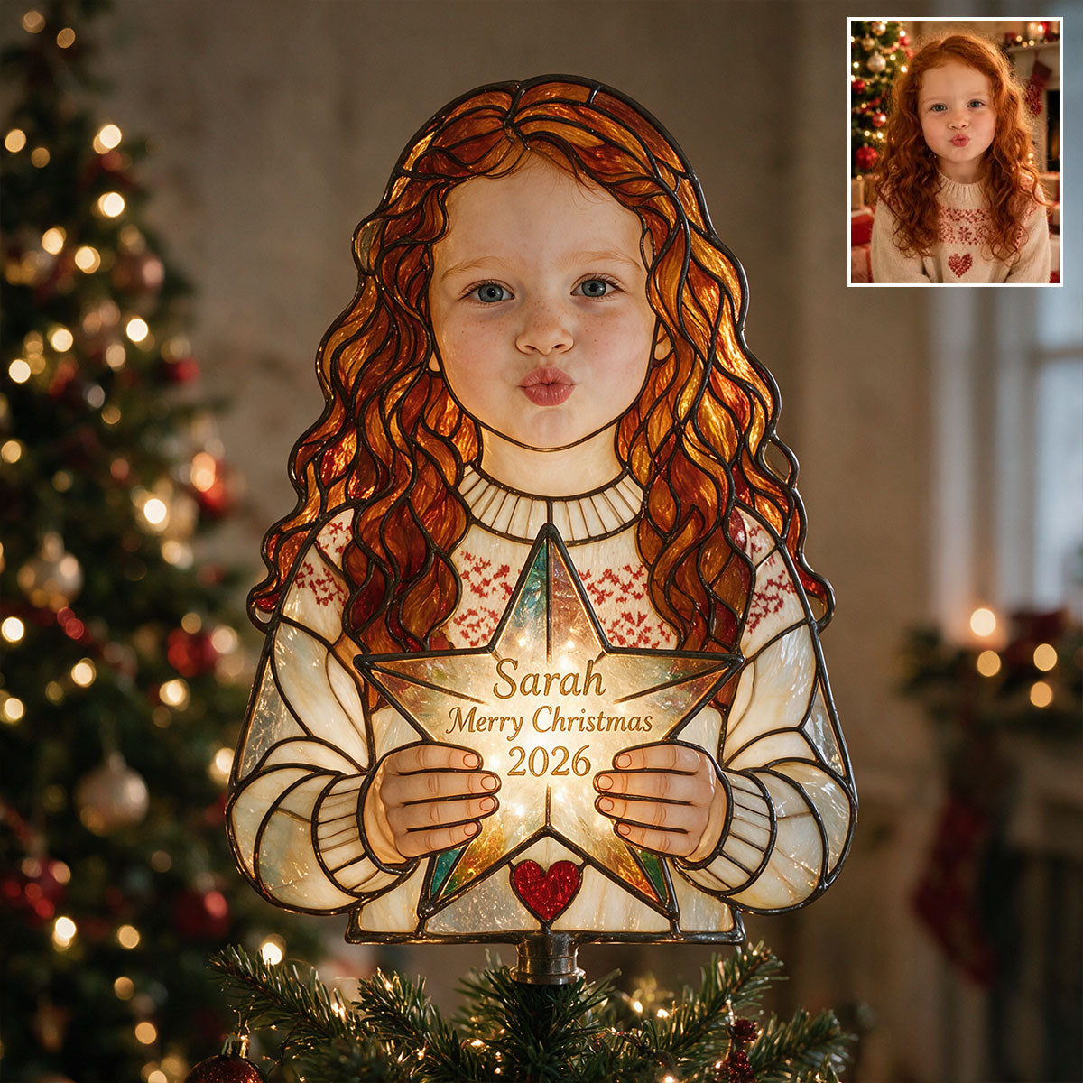 Any Photo - 1st Christmas - Personalized Kid LED Light Tree Topper